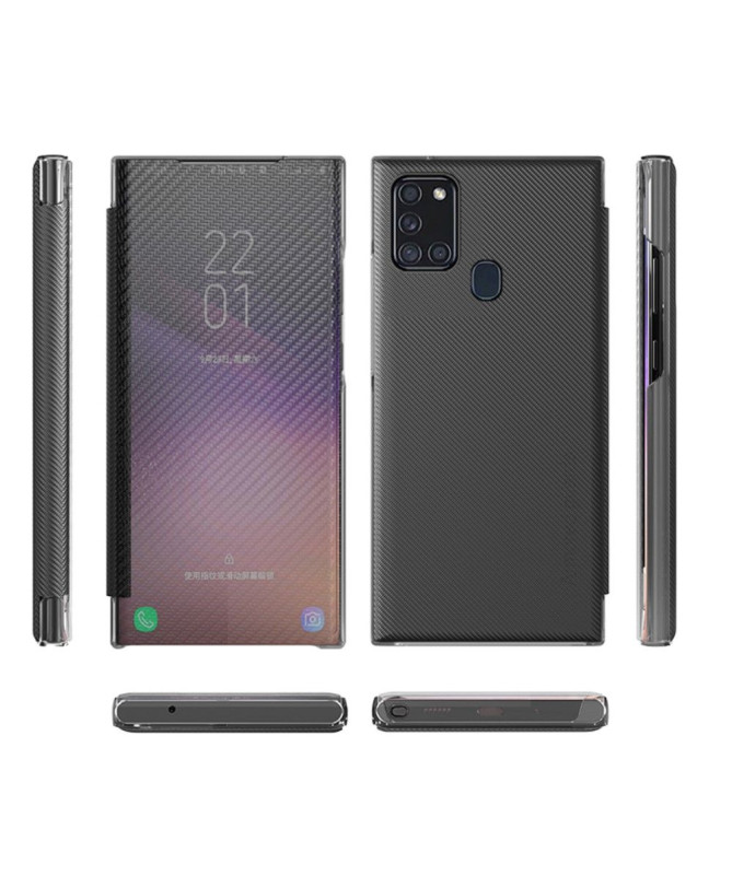 Flip cover Samsung Galaxy A21s Fibre de carbone