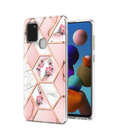 Coque Samsung Galaxy A21s marbre et couronne de fleurs