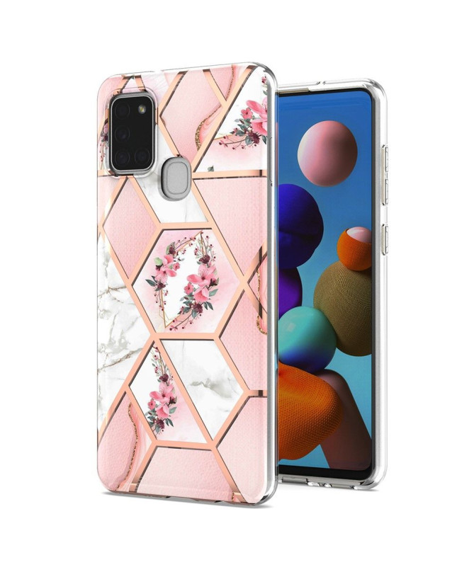 Coque Samsung Galaxy A21s marbre et couronne de fleurs