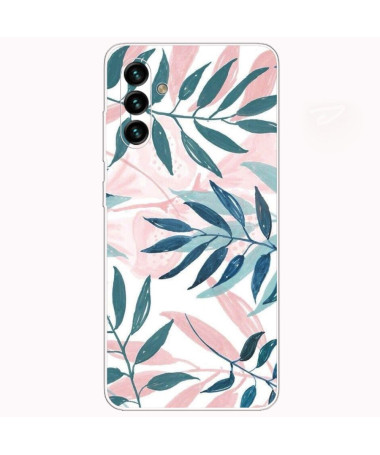 Coque Samsung Galaxy A13 5G / 04s Feuilles Vertes et Roses