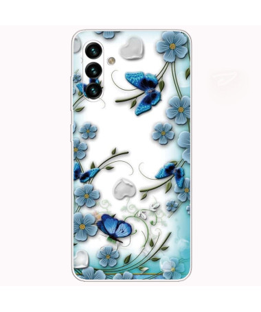 Coque Samsung Galaxy A13 5G / 04s papillons et fleurs bleus