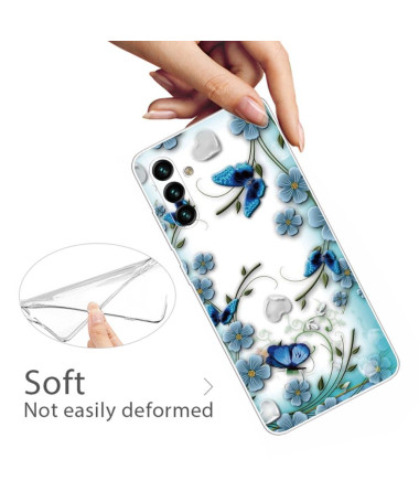 Coque Samsung Galaxy A13 5G / 04s papillons et fleurs bleus