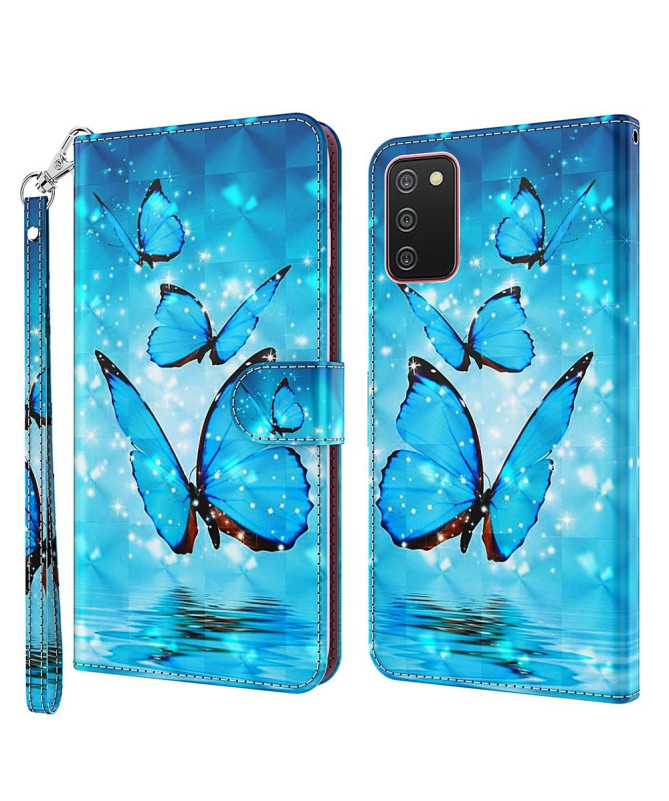 Housse Samsung Galaxy A03s papillons bleus scintillants