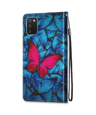 Housse Samsung Galaxy A03s Papillons bleus et rose