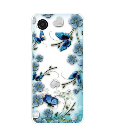 Coque Samsung Galaxy A03 Core papillons et fleurs bleus