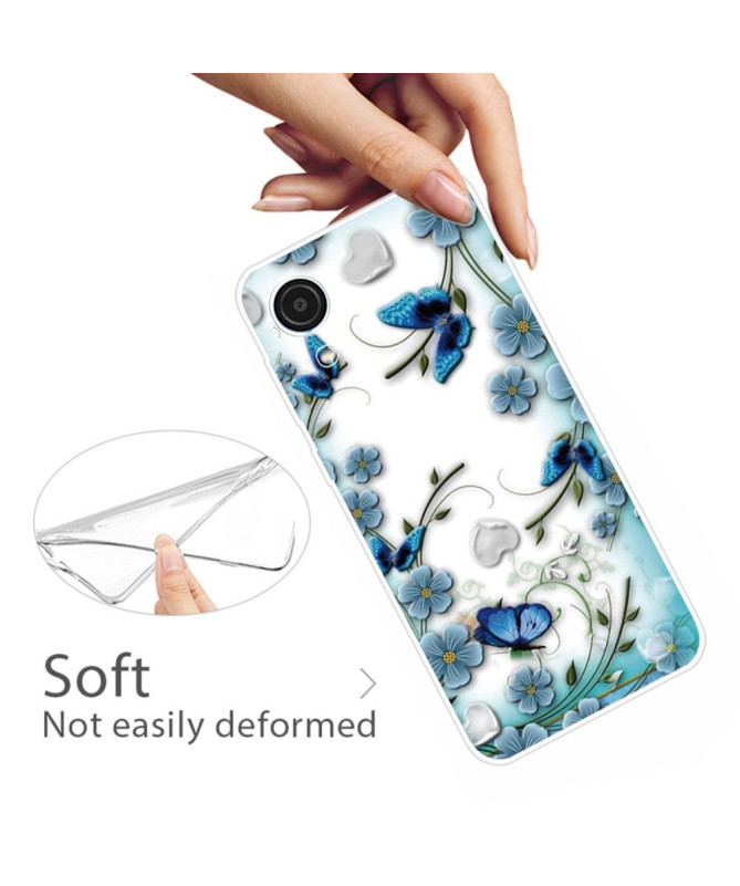 Coque Samsung Galaxy A03 Core papillons et fleurs bleus