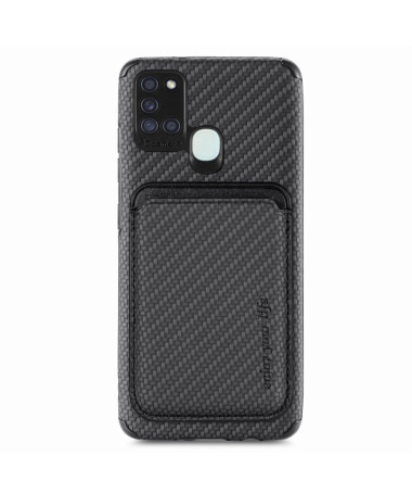 Coque Samsung Galaxy A21s Fibre de Carbone Porte-cartes magnétique