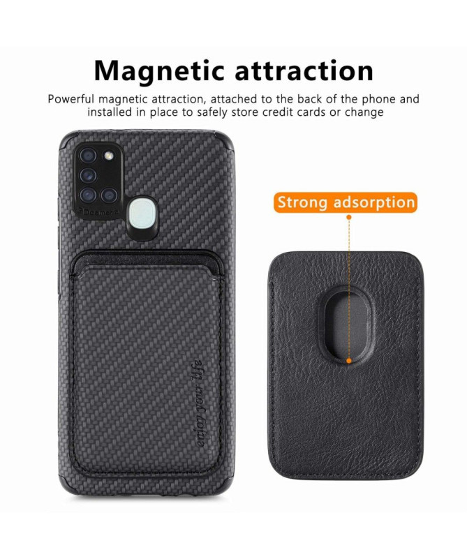 Coque Samsung Galaxy A21s Fibre de Carbone Porte-cartes magnétique