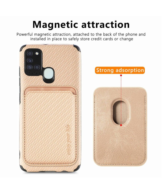 Coque Samsung Galaxy A21s Fibre de Carbone Porte-cartes magnétique