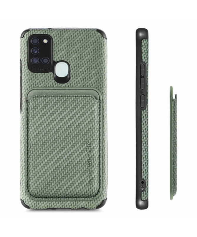 Coque Samsung Galaxy A21s Fibre de Carbone Porte-cartes magnétique