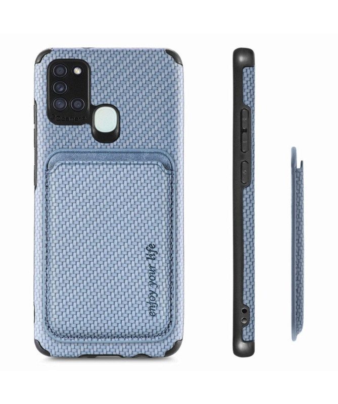 Coque Samsung Galaxy A21s Fibre de Carbone Porte-cartes magnétique