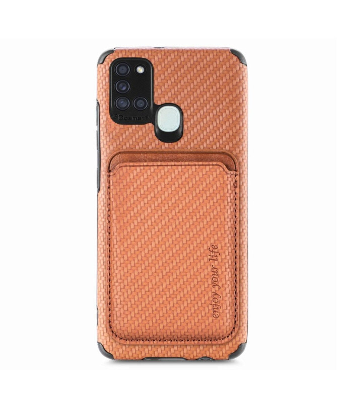 Coque Samsung Galaxy A21s Fibre de Carbone Porte-cartes magnétique