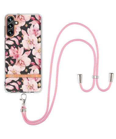 Coque Samsung Galaxy A54 5G Gardénia fleur rose à cordon