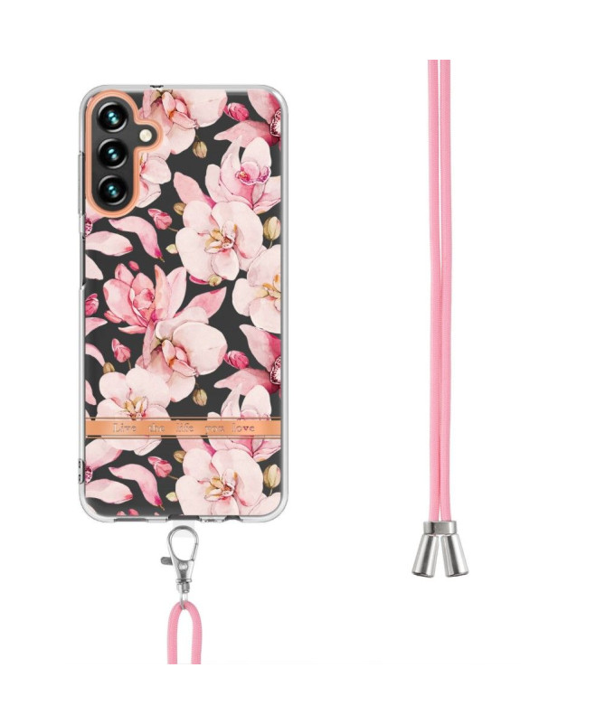 Coque Samsung Galaxy A54 5G Gardénia fleur rose à cordon