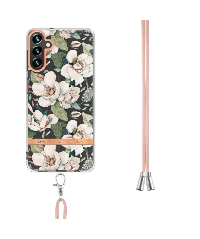 Coque Samsung Galaxy A54 5G Gardénia fleur blanche à cordon