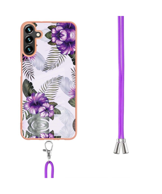 Coque Samsung Galaxy A54 5G fleurs exotiques à cordon