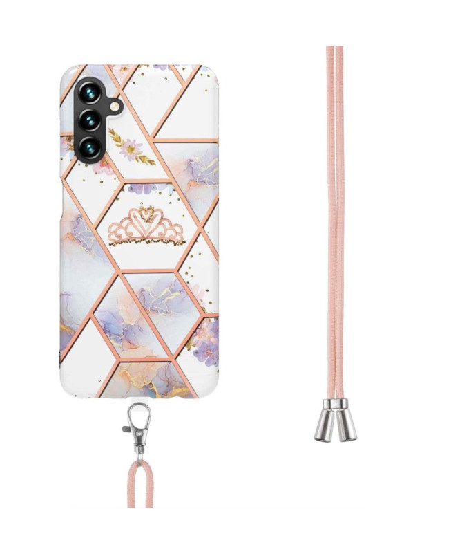 Coque Samsung Galaxy A54 5G marbre et couronne à cordon