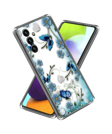 Coque Samsung Galaxy A54 5G papillons et fleurs bleus