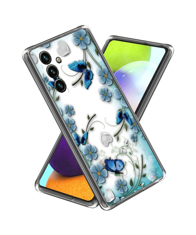 Coque Samsung Galaxy A54 5G papillons et fleurs bleus