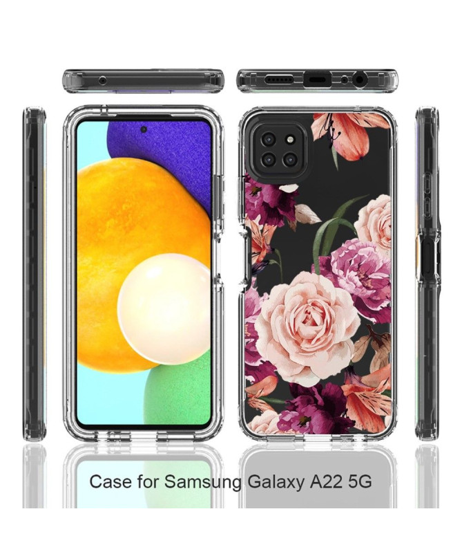 Coque Samsung Galaxy A22 5G Fleurs Violettes et Roses