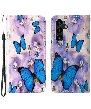 Housse Samsung Galaxy A05s papillons bleus et fleurs