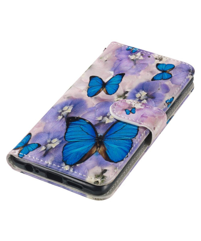 Housse Samsung Galaxy A05s papillons bleus et fleurs