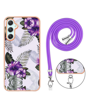 Coque Samsung Galaxy A25 5G fleurs exotiques à cordon