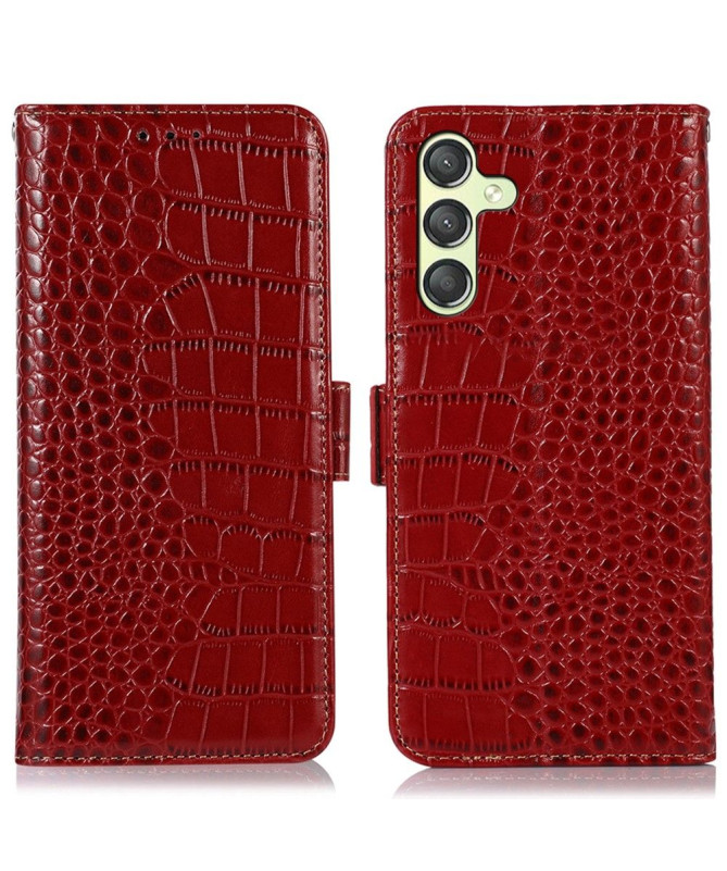 Housse Samsung Galaxy A25 5G cuir véritable aspect croco