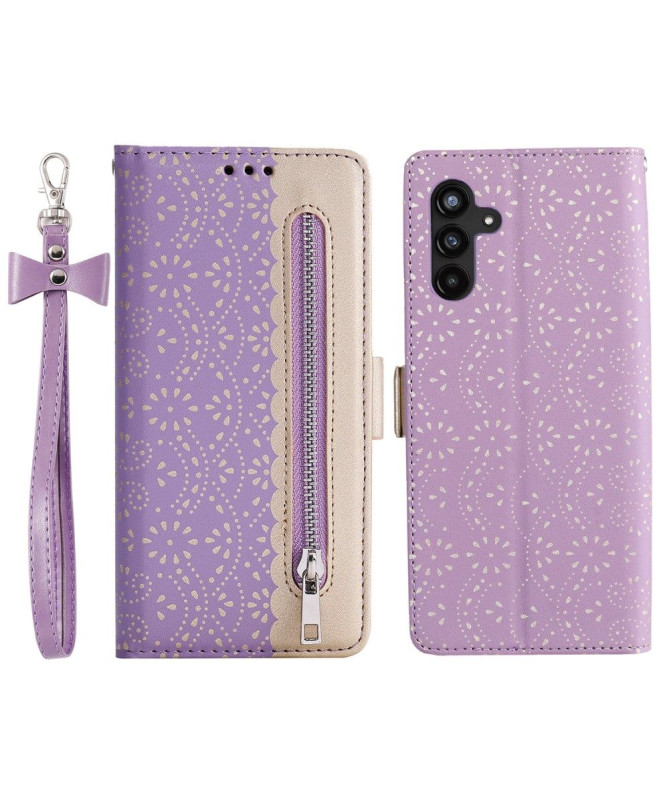 Housse Samsung Galaxy A25 5G Dentelle Fleur Effet Cuir