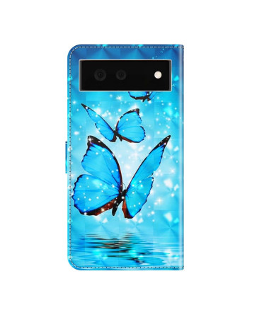 Housse Google Pixel 6 papillons bleus scintillants