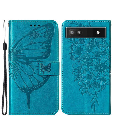 Housse Google Pixel 6a Papillon Fleur Porte-Cartes