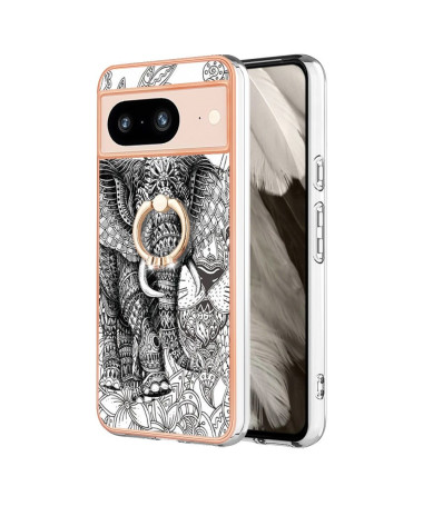 Google Pixel 8 - Coque Mandala Éléphant avec Support Anneau