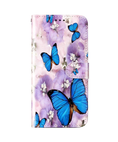 Housse Google Pixel 7a papillons bleus et fleurs