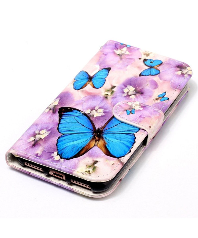 Housse Google Pixel 7a papillons bleus et fleurs