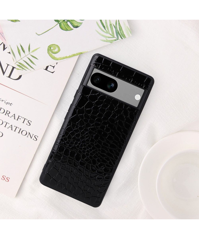 Coque Google Pixel 7a effet crocodile - Noir