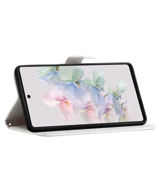 Housse Google Pixel 7a Papillon et fleurs bleues