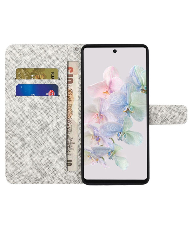 Housse Google Pixel 7a Papillon et fleurs bleues