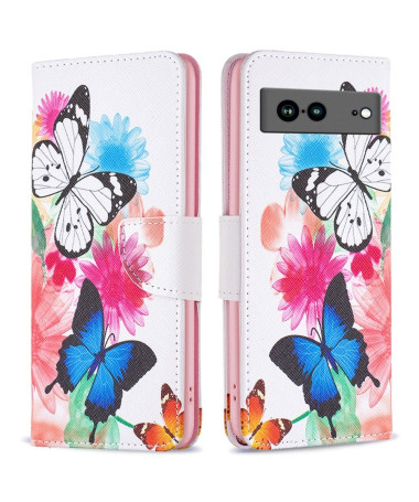 Housse Google Pixel 7a papillons et fleurs colorées