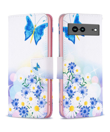 Housse Google Pixel 7a papillon et marguerites