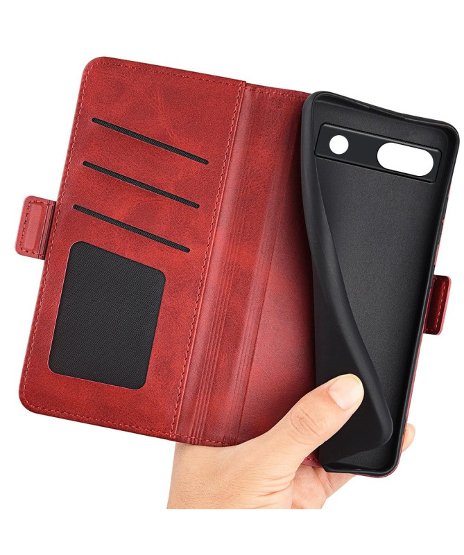 Google Pixel 7a - Étui portefeuille revêtement simili cuir mat