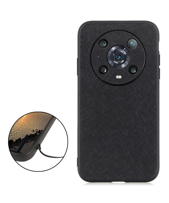 Coque Honor Magic 4 Pro simili cuir effet croisillons