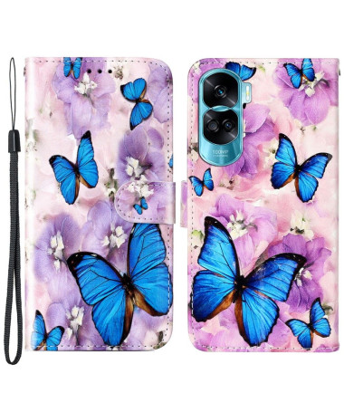 Housse Honor 90 Lite papillons bleus et fleurs