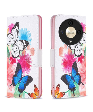 Housse Honor Magic 6 Lite 5G papillons et fleurs colorées