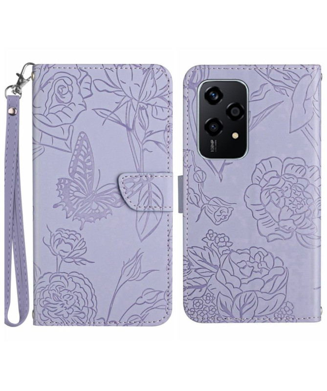 Housse Honor 200 Lite Illustration Papillon et Fleurs à Lanière