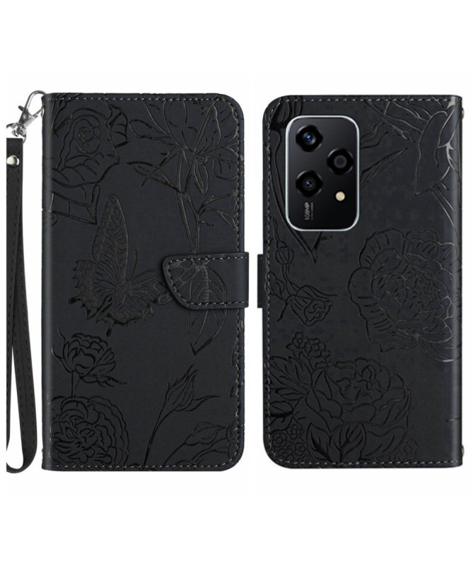 Housse Honor 200 Lite Illustration Papillon et Fleurs à Lanière