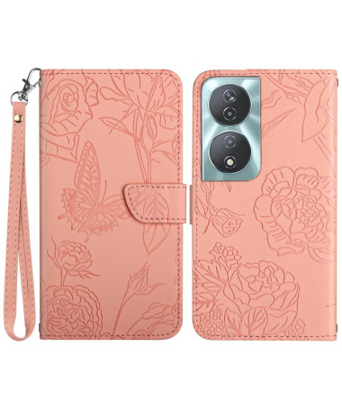 Housse Honor 90 Smart Illustration Papillon et Fleurs à Lanière