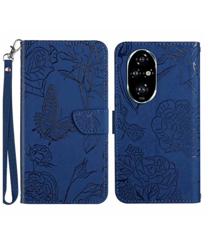 Housse Honor 200 Illustration Papillon et Fleurs à Lanière