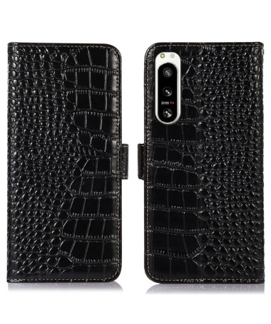 Housse Sony Xperia 5 IV Cuir véritable aspect croco