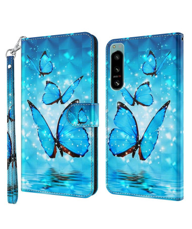 Housse Sony Xperia 5 IV Papillons bleus scintillants