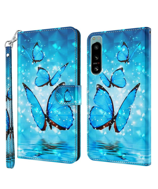 Housse Sony Xperia 5 IV Papillons bleus scintillants